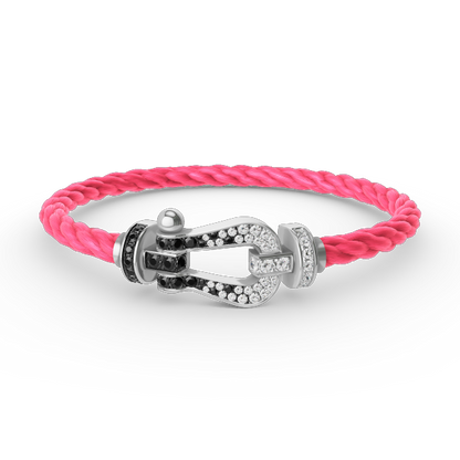 [⭐JeweliWhal]FORCE LARGE HORSESHOE BLACK WHITE DIAMOND BRACELET SILVER