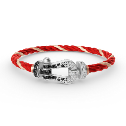 [⭐JeweliWhal]FORCE LARGE HORSESHOE BLACK WHITE DIAMOND BRACELET SILVER