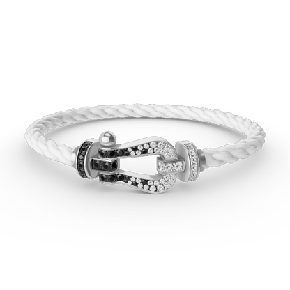 [⭐JeweliWhal]FORCE LARGE HORSESHOE BLACK WHITE DIAMOND BRACELET SILVER