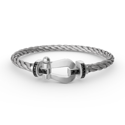[⭐JeweliWhal]FORCE LARGE HORSESHOE BLACK DIAMOND BRACELET SILVER