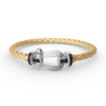 [⭐JeweliWhal]FORCE LARGE HORSESHOE BLACK DIAMOND BRACELET SILVER