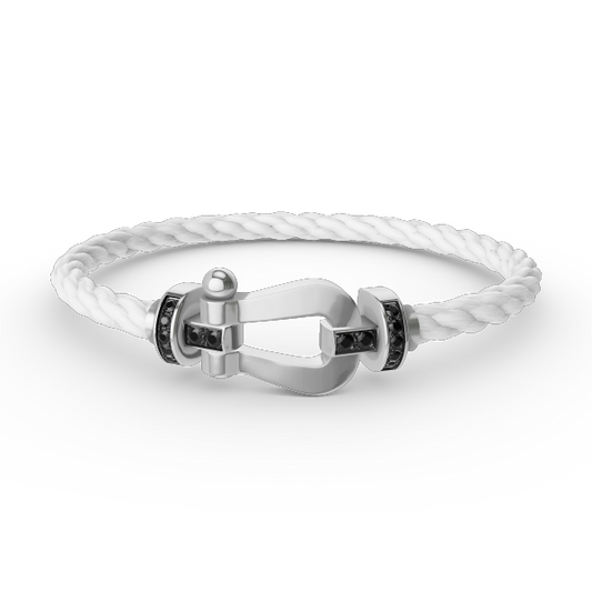 [⭐JeweliWhal]FORCE LARGE HORSESHOE BLACK DIAMOND BRACELET SILVER