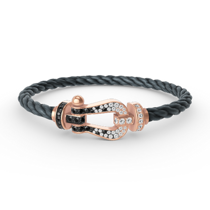 [⭐JeweliWhal]FORCE LARGE HORSESHOE BLACK WHITE DIAMOND BRACELET ROSE GOLD