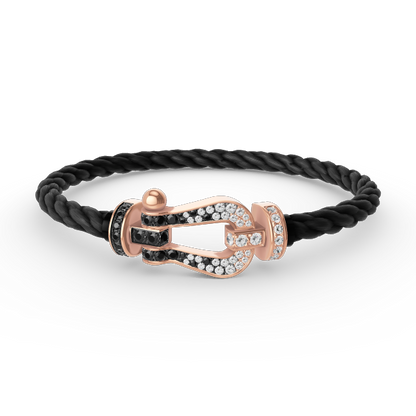 [⭐JeweliWhal]FORCE LARGE HORSESHOE BLACK WHITE DIAMOND BRACELET ROSE GOLD