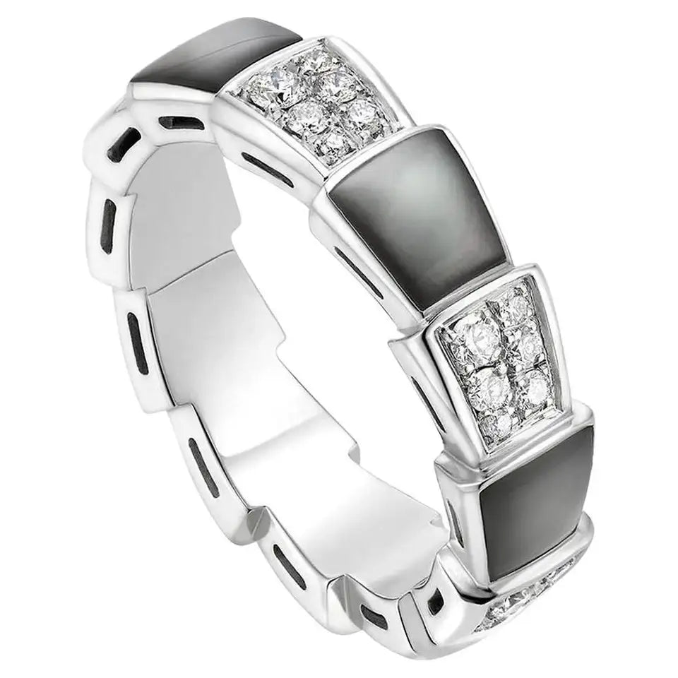 [⭐JeweliWhal]SERPENTI RING SILVER DIAMOND BLACK MOP 4MM