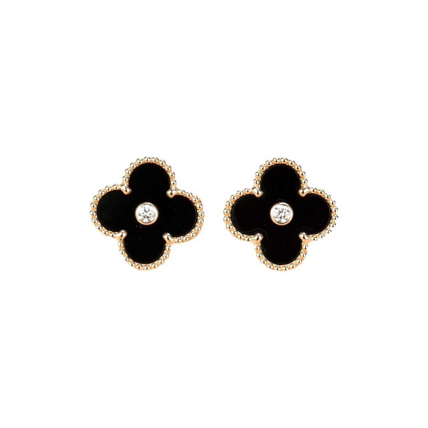 [⭐JeweliWhal]CLOVER MEDIUM 1 MOTIFS ONYX DIAMOND EARRINGS
