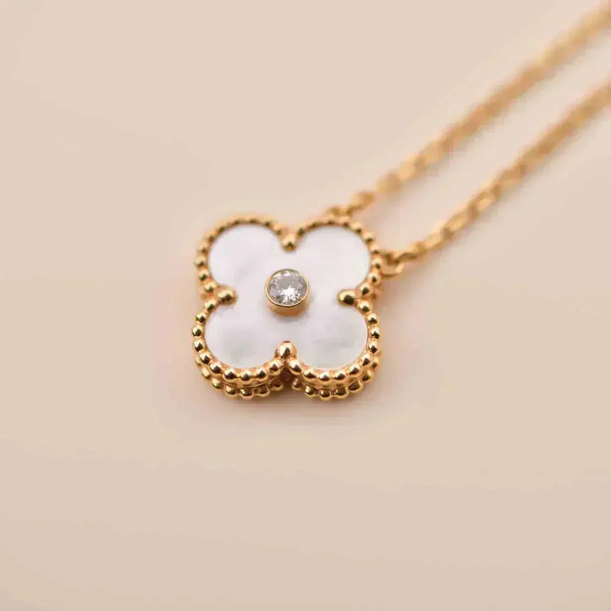 [⭐JeweliWhal]CLOVER 15MM DIAMOND WHITE FRITILLARIA NECKLACE