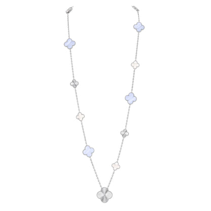 [⭐JeweliWhal]DETACHABLE CLOVER 15(11+4) FLOWER SILVER NECKLACE SET