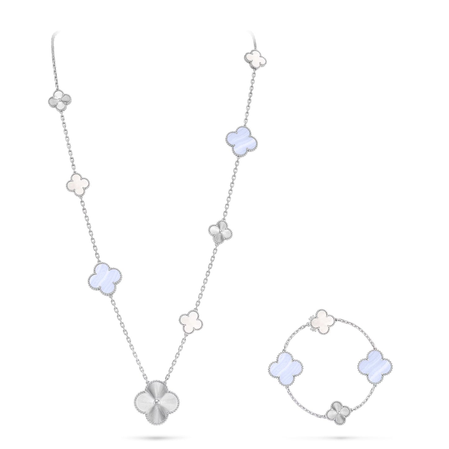 [⭐JeweliWhal]DETACHABLE CLOVER 15(11+4) FLOWER SILVER NECKLACE SET