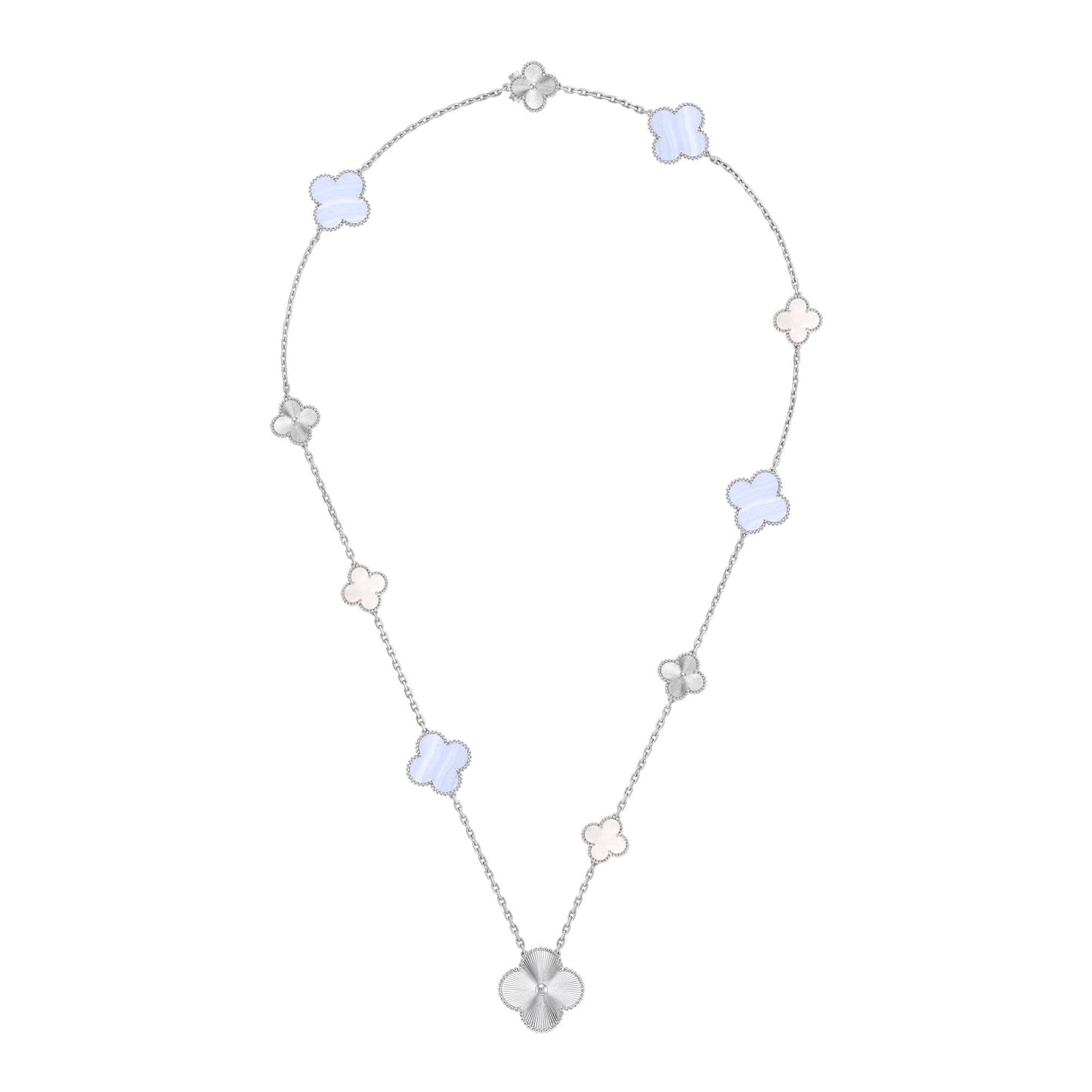 [⭐JeweliWhal]DETACHABLE CLOVER 15(11+4) FLOWER SILVER NECKLACE SET