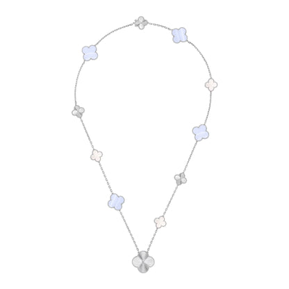 [⭐JeweliWhal]DETACHABLE CLOVER 15(11+4) FLOWER SILVER NECKLACE SET