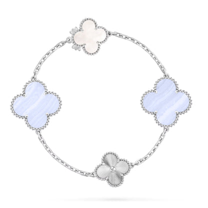 [⭐JeweliWhal]DETACHABLE CLOVER 15(11+4) FLOWER SILVER NECKLACE SET