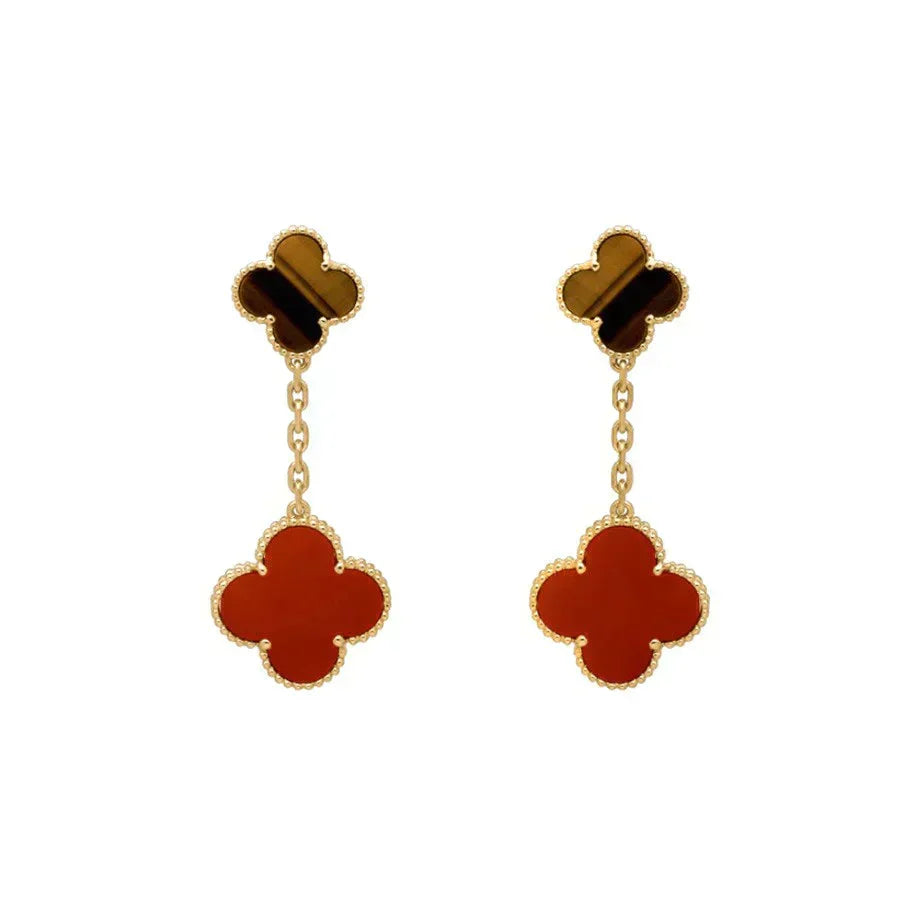 [⭐JeweliWhal]CLOVER  2 MOTIF  TIGER EYE CARNELIAN EARRINGS
