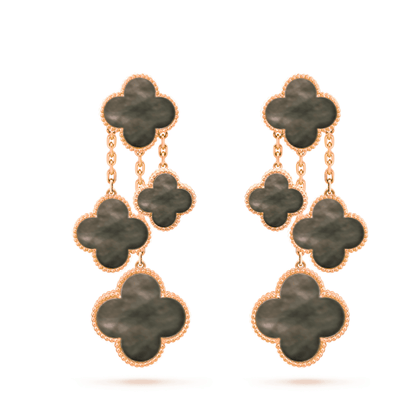 [⭐JeweliWhal]CLOVER EARRINGS DARK MOP 4 MOTIFS ROSE GOLD
