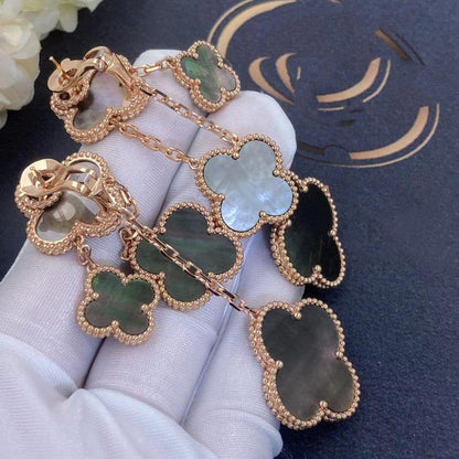 [⭐JeweliWhal]CLOVER EARRINGS DARK MOP 4 MOTIFS ROSE GOLD