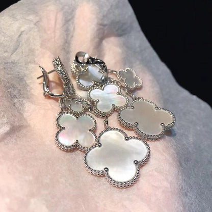 [⭐JeweliWhal]CLOVER EARRINGS WHITE MOP 4 MOTIFS SILVER