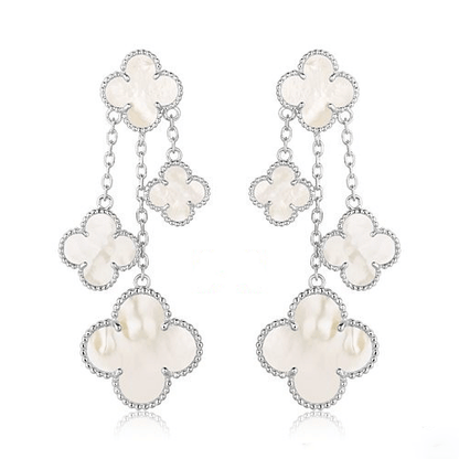 [⭐JeweliWhal]CLOVER EARRINGS WHITE MOP 4 MOTIFS SILVER