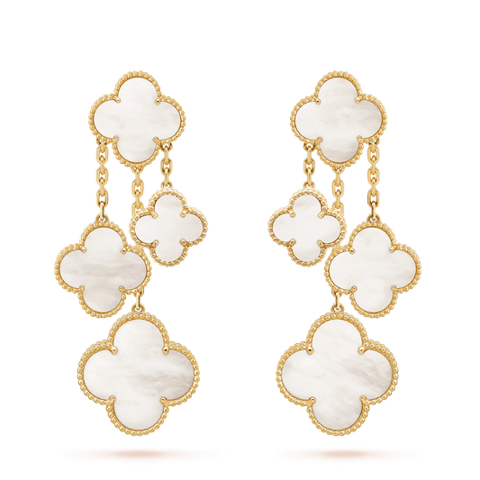 [⭐JeweliWhal]CLOVER EARRINGS WHITE MOP 4 MOTIFS GOLD