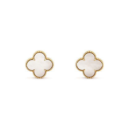 [⭐JeweliWhal]CLOVER MEDIUM 1 MOTIFS  WHITE MOP STUD EARRINGS