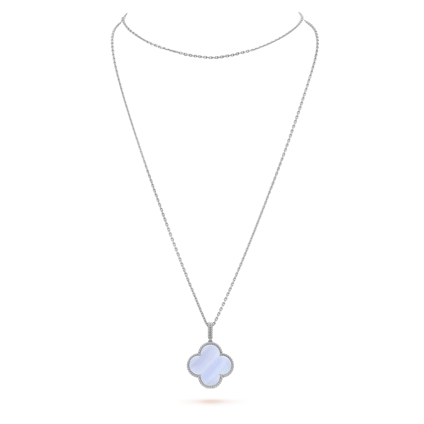 [⭐JeweliWhal]CLOVER SILVER CHALCEDONY BIG CLOVER NECKLACE