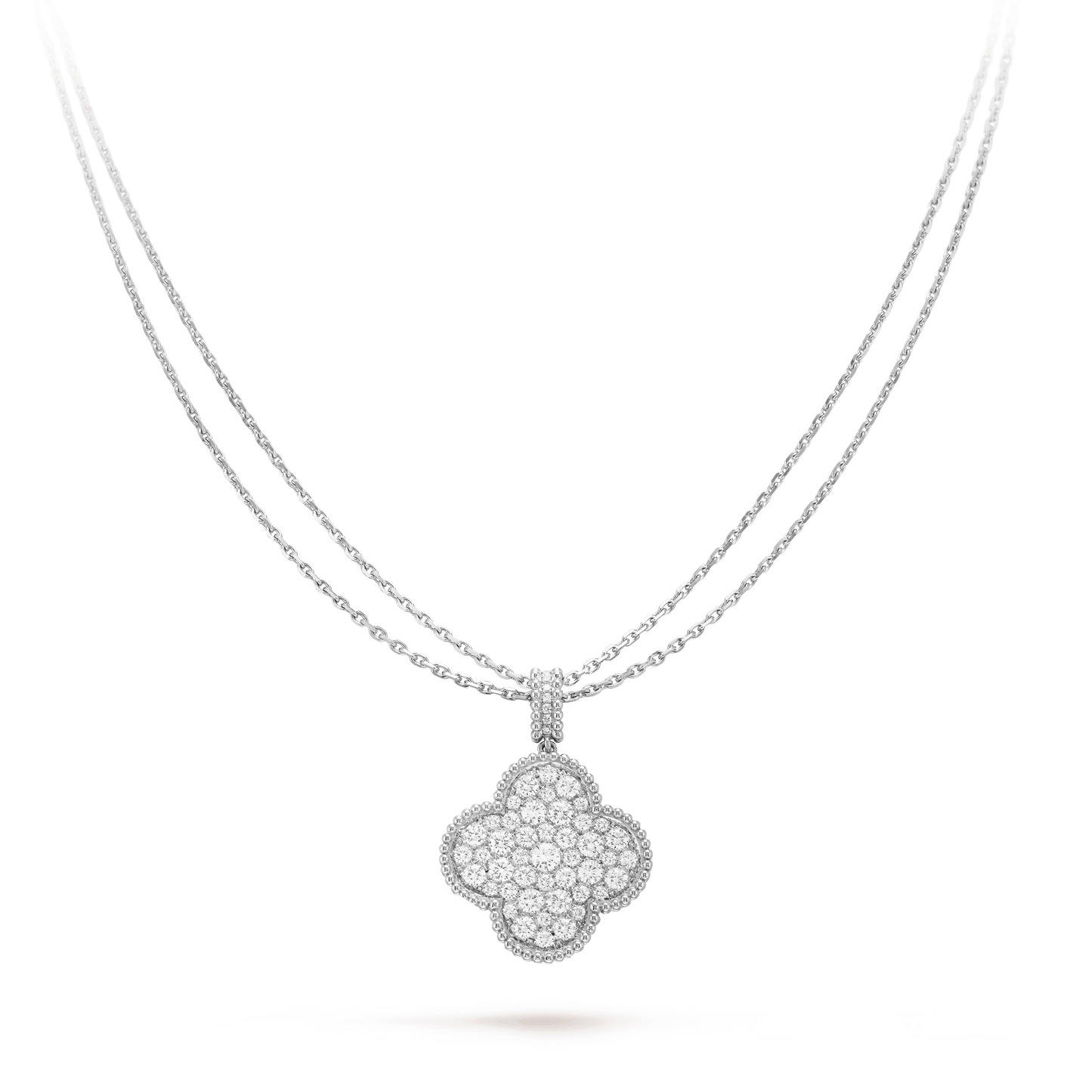 [⭐JeweliWhal]CLOVER 25MM SILVER FULL DIAMOND BIG CLOVER NECKLACE