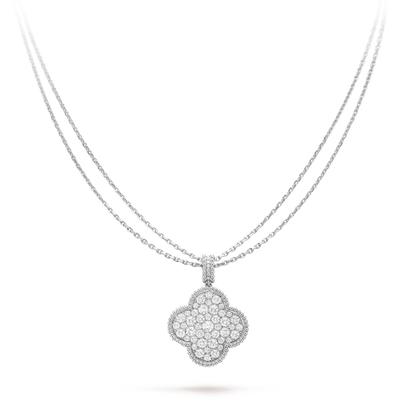 [⭐JeweliWhal]CLOVER 25MM SILVER FULL DIAMOND BIG CLOVER NECKLACE