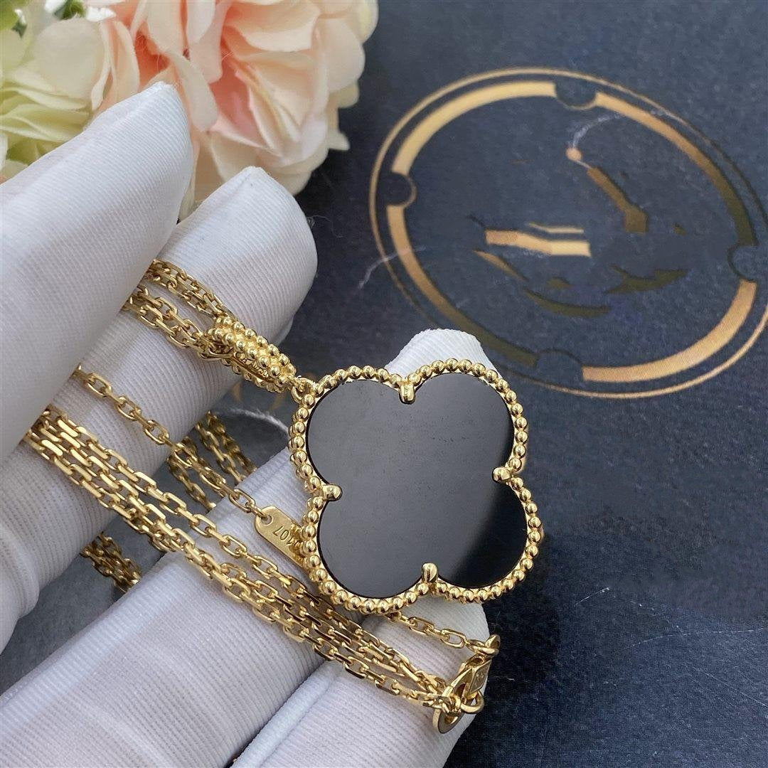 [⭐JeweliWhal]CLOVER 25MM GOLD ONYX BIG CLOVER NECKLACE