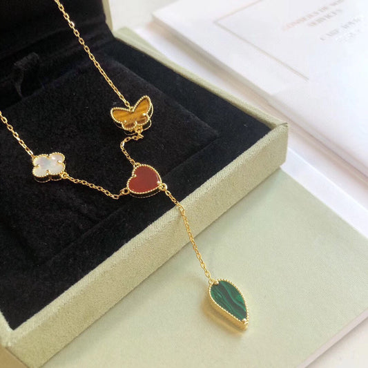 [⭐JeweliWhal]LUCKY SPRING 4 MOTIFS ROSE GOLD NECKLACE