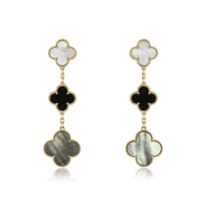 [⭐JeweliWhal]CLOVER EARRINGS GOLD ONYX MOP 3 MOTIF