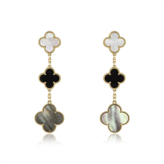 [⭐JeweliWhal]CLOVER EARRINGS GOLD ONYX MOP 3 MOTIF
