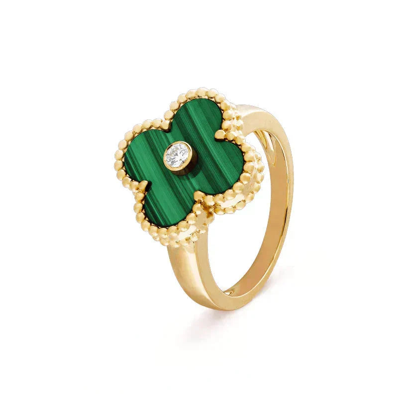 [⭐JeweliWhal]CLOVER MALACHITE RING GOLD DIAMOND