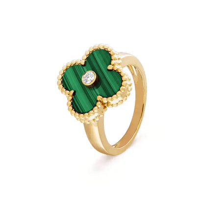 [⭐JeweliWhal]CLOVER MALACHITE RING GOLD DIAMOND