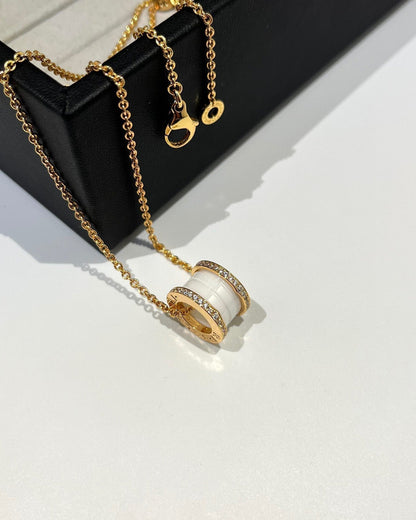 [⭐JeweliWhal]ZERO 1 WHITE CERAMIC DIAMOND PINK GOLD NECKLACE
